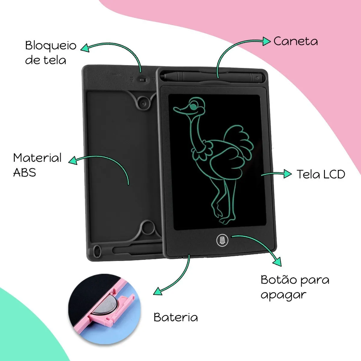 Tablet de Escrever LCD Infantil, Quadro Mágico, Placa de Desenho